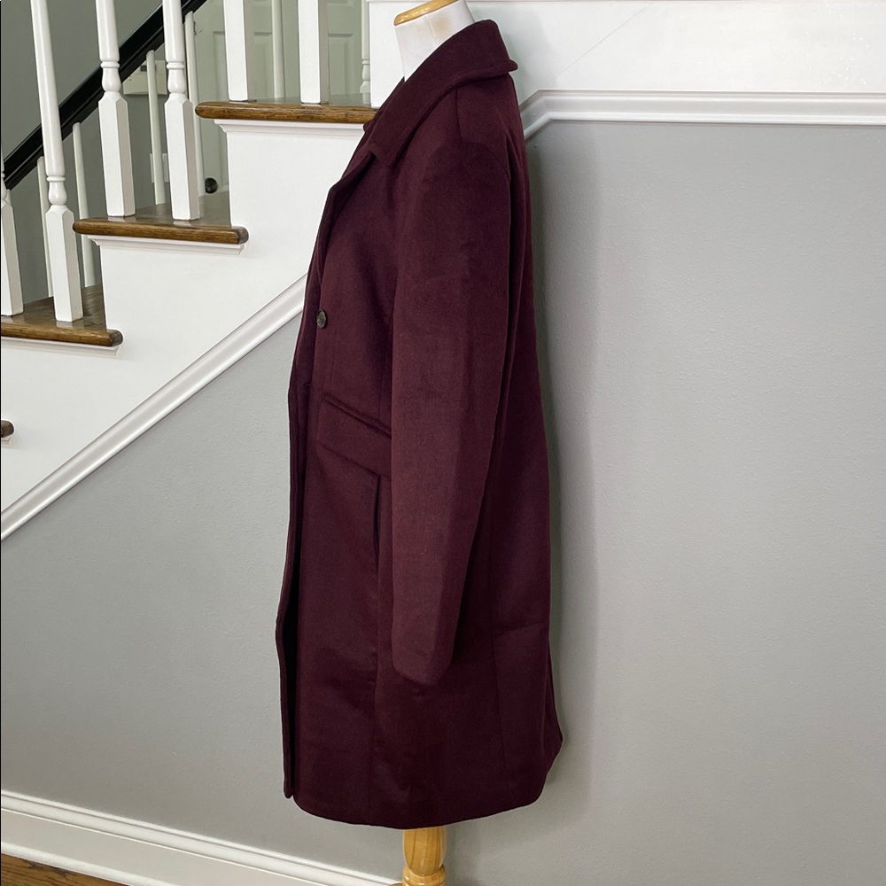 Banana Republic Factory Burgundy Wool Blend Topcoat Peacoat - Picture 5 of 9